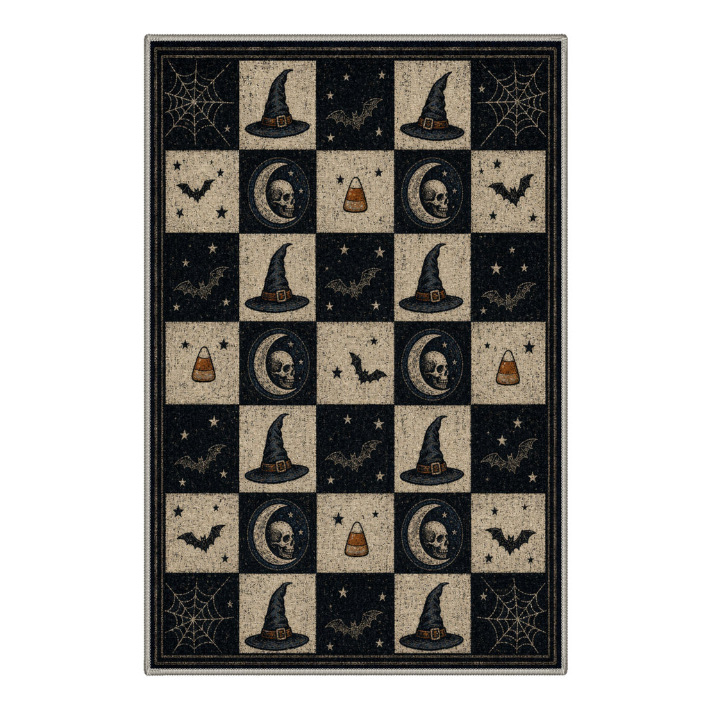 GENIMO 2'x7' Halloween Runner Rug, Washable Non Slip Soft Vintage Witch Indoor Outdoor Hallway Runner for Porch Patio Kitchen Entryway, Vintage Black