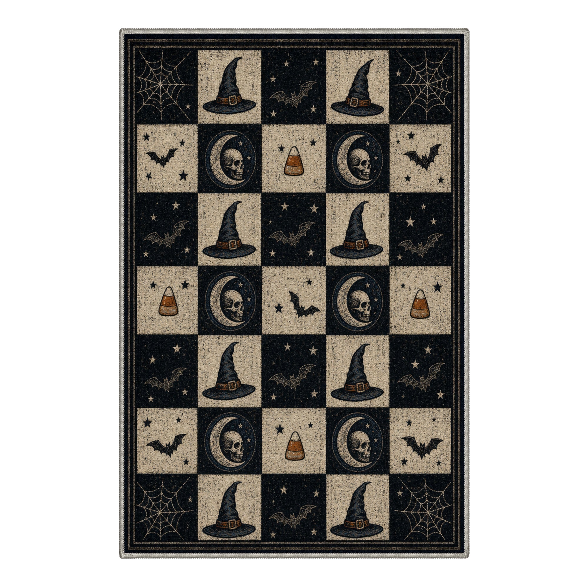 GENIMO 2'x7' Halloween Runner Rug, Washable Non Slip Soft Vintage Witch Indoor Outdoor Hallway Runner for Porch Patio Kitchen Entryway, Vintage Black