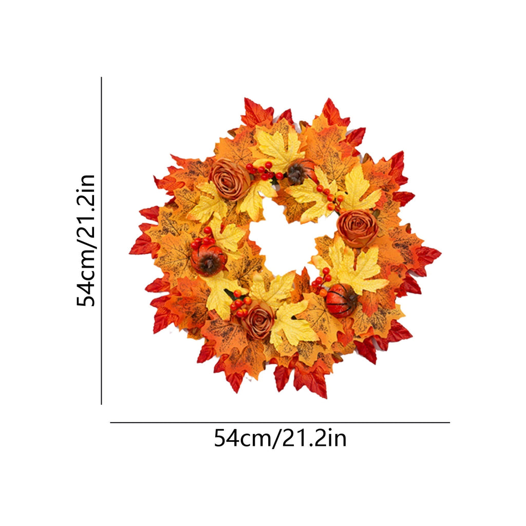 HOARBOEG Handmade Wrought Iron Maple Leaf Wreath, Thanksgiving Rudolph Fall Harvest Door Hanging, Orange Metal Autumn Wreath with Berries, Garden Wall Decor, 15.75 in