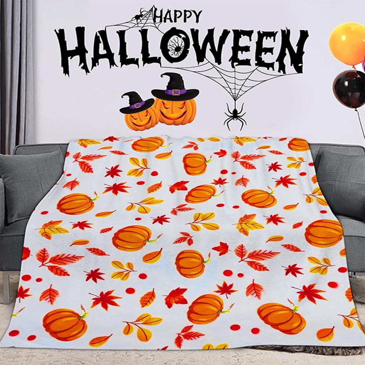FastXmas Halloween Throw Blanket, 30"x40" Flannel Fleece Pumpkins Maple Checkered Plush Blanket, Soft Lightweight Skin-Friendly Fall Harvest Decorative Throw Blanket for Couch Sofa Bed Outdoor