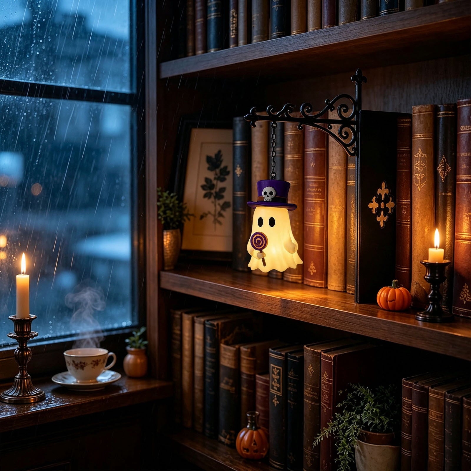 Halloween Ghost Library Lantern Decorative Bookshelf Lighting, Reading Book Shelf Lights for Study Reading Corner Home Library Gift for Book Lovers Bookworms
