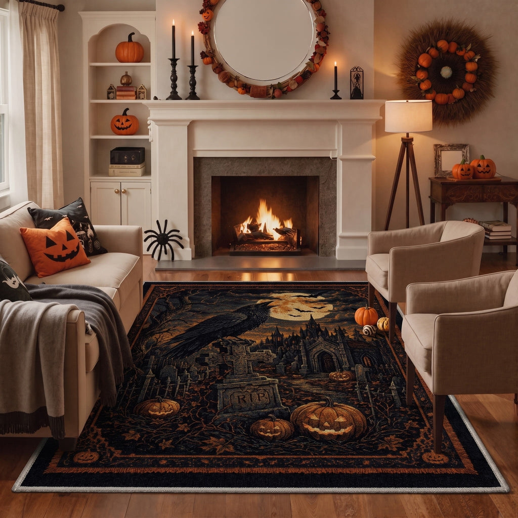 GENIMO 2'x3' Halloween Doormat, Washable Non Slip Soft Farmhouse Pumpkin Outdoor Door Mat for Front Door Covered Porch Patio Entryway, Smoky Amber