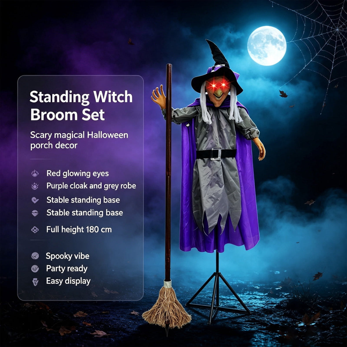 Halloween Flying Witch on Broom Decorations, 6 FT Animated Hovering Witch Animatronics Holding Sweeper Props with Scary Lights, House Decor for Outside Indoor Garden Yard Lawn