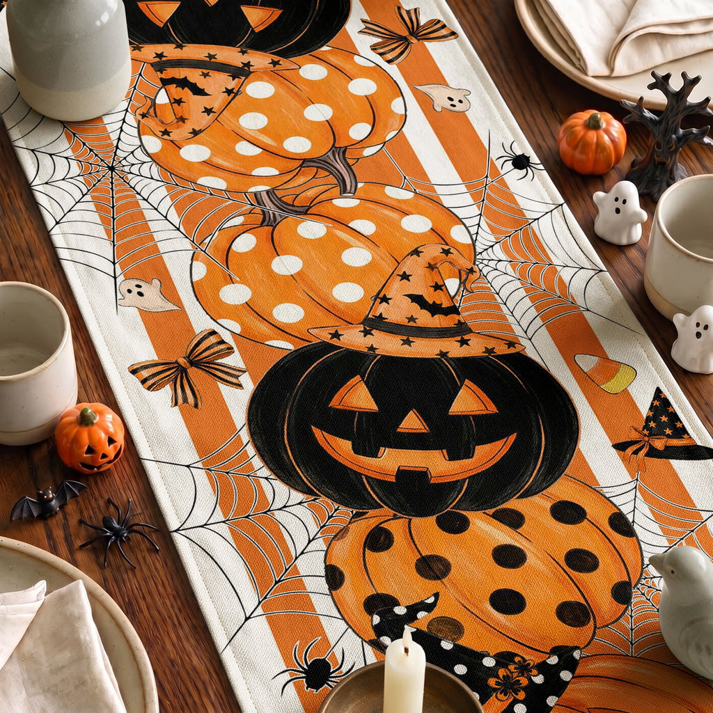 Sm:)e Halloween Table Runner Ghost Pumpkin 13x72 Inch, Halloween Party Kitchen Dining Indoor Outdoor Decorations,Orange
