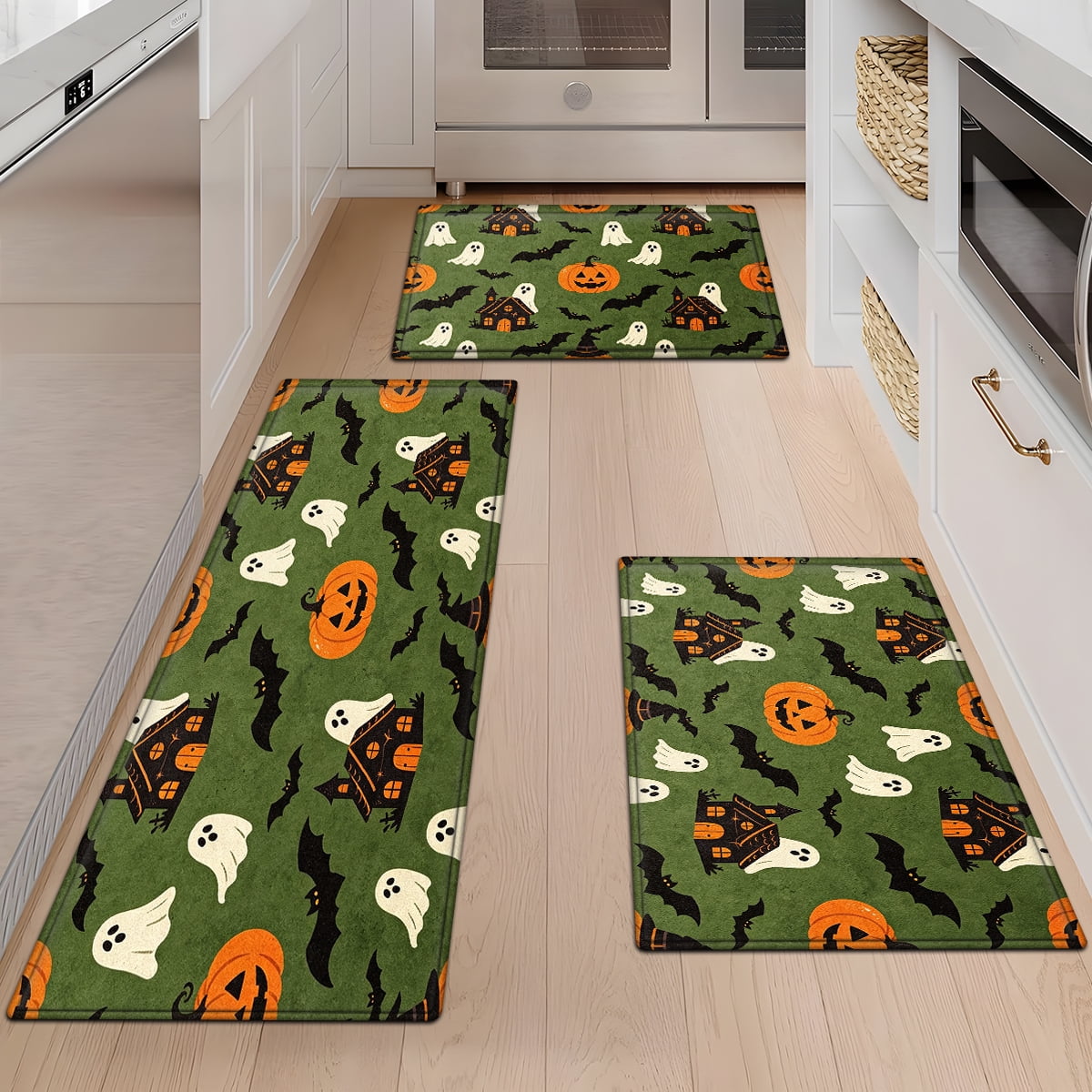 CCTFS Halloween Pumpkin Bat Candy 1Pc Flannel Mat and Kitchen Rugs,Soft Non-slip,Perfect for Home Bathroom