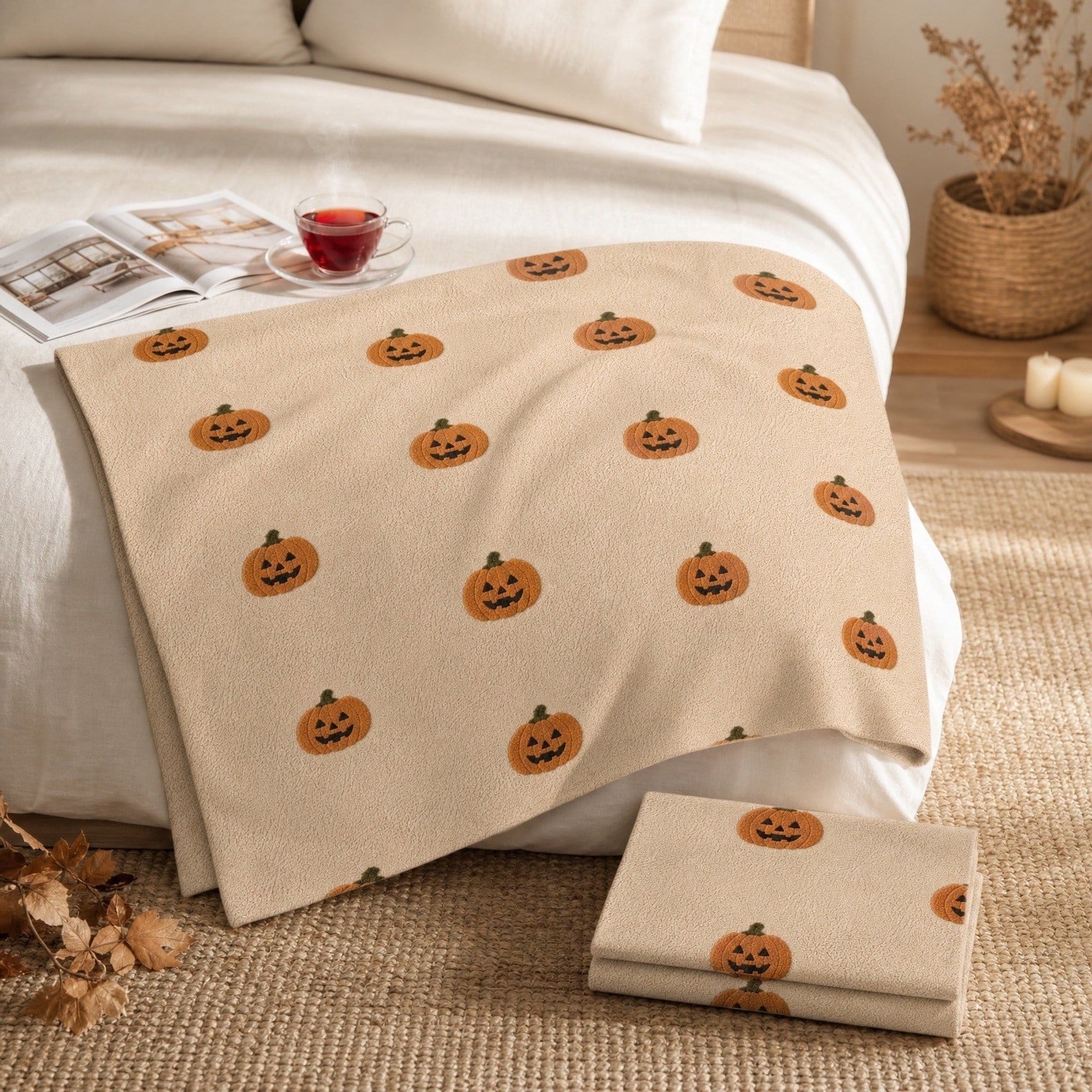 Guvpev Halloween Flannel Throw Blanket, 39.4" x 27.6" Soft Plush 3D Pumpkin Printed Decorative Blanket for Couch, Bed, Travel, Living Room, Cozy Fall Holiday Home Accent