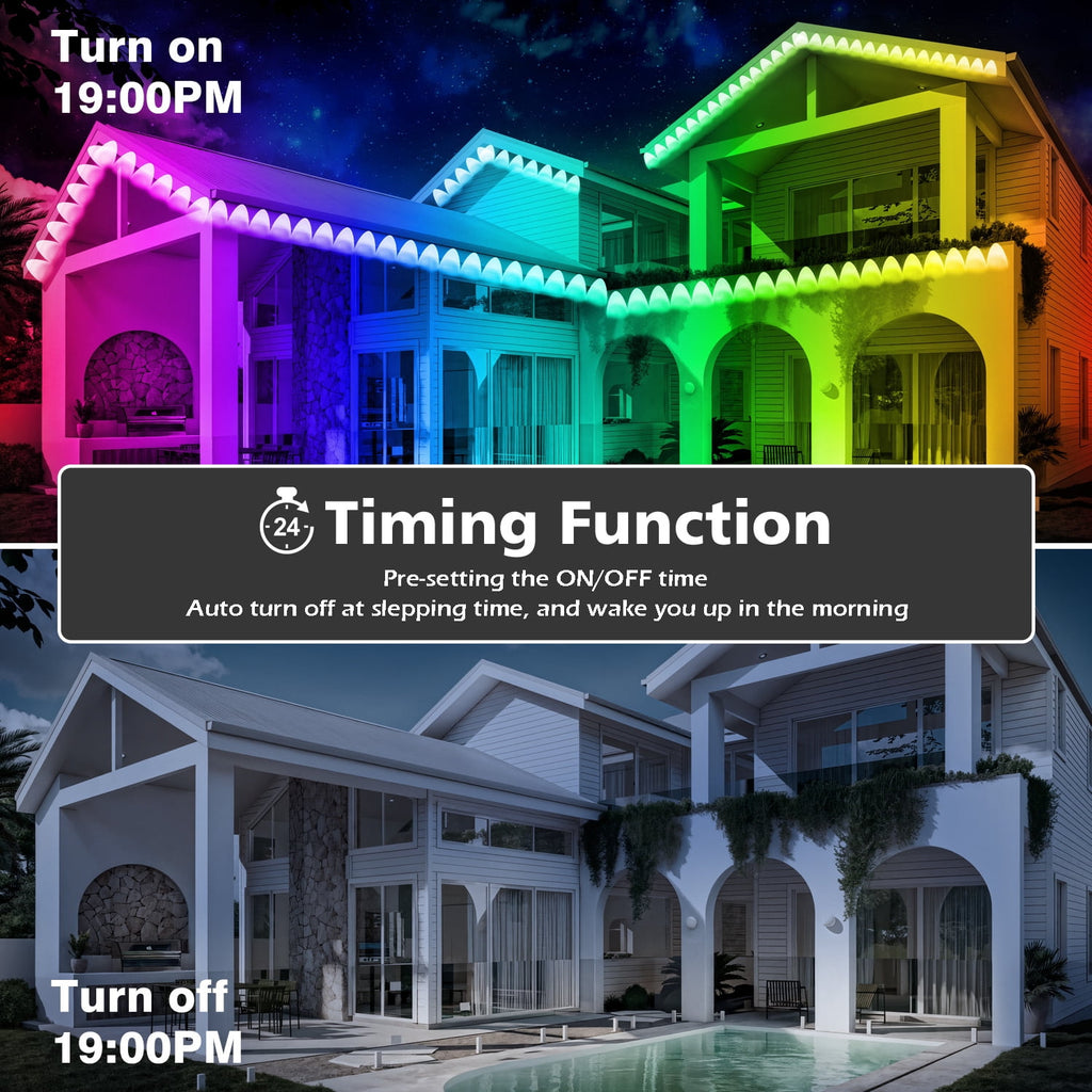 150FT Permanent Outdoor RGB Lights - Waterproof Smart LED Eaves Lights with App/Remote Control, Music Sync & DIY Scenes, Perfect for Christmas, Halloween, Parties & Daily Decor, Ideal for House Roof