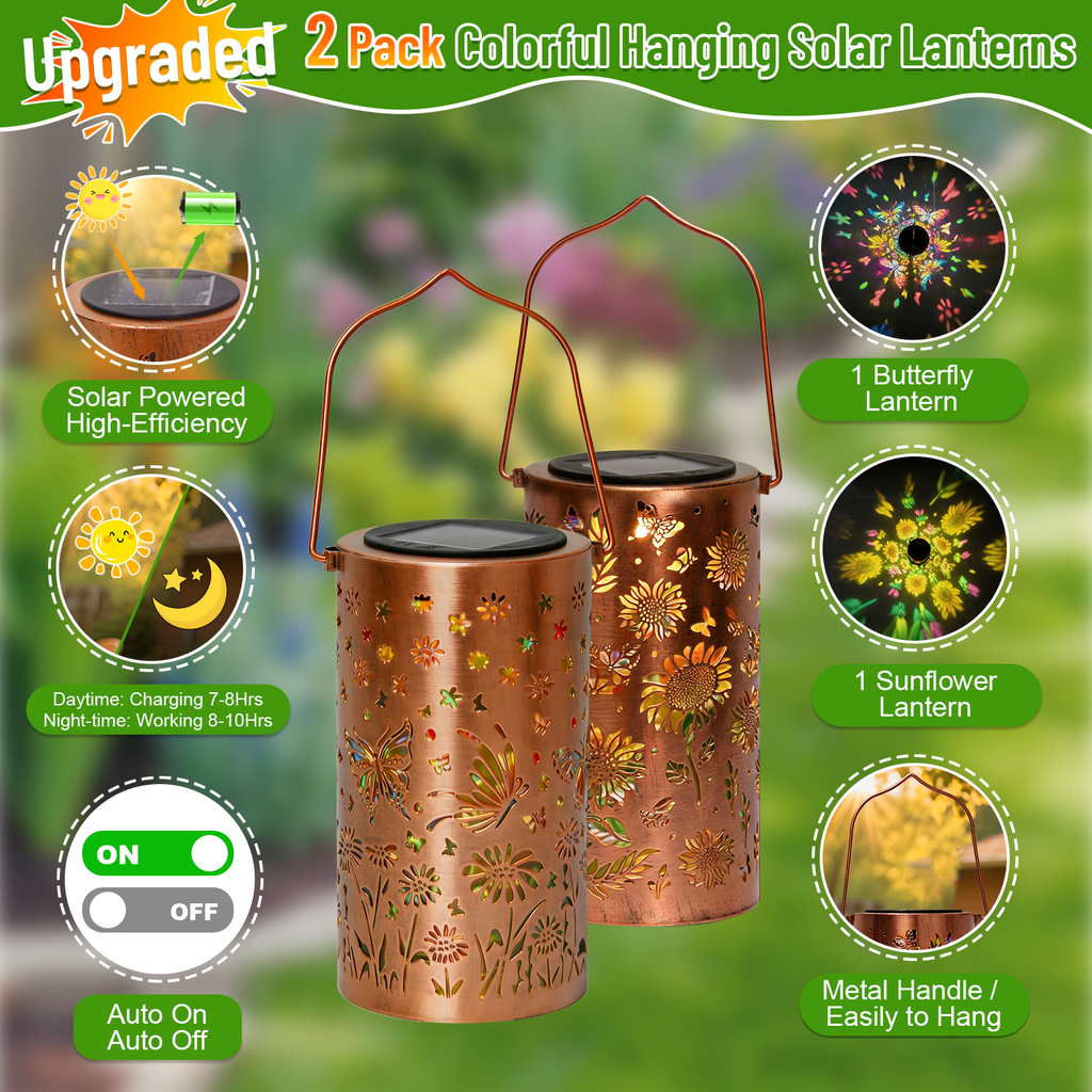 Colorful Solar Lanterns IP65 Outdoor Waterproof, Mother's Day Gifts for Women Mom Grandma - LED Colorful Sunflower Solar Lights Metal Hanging Lantern for Patio Yard Porch