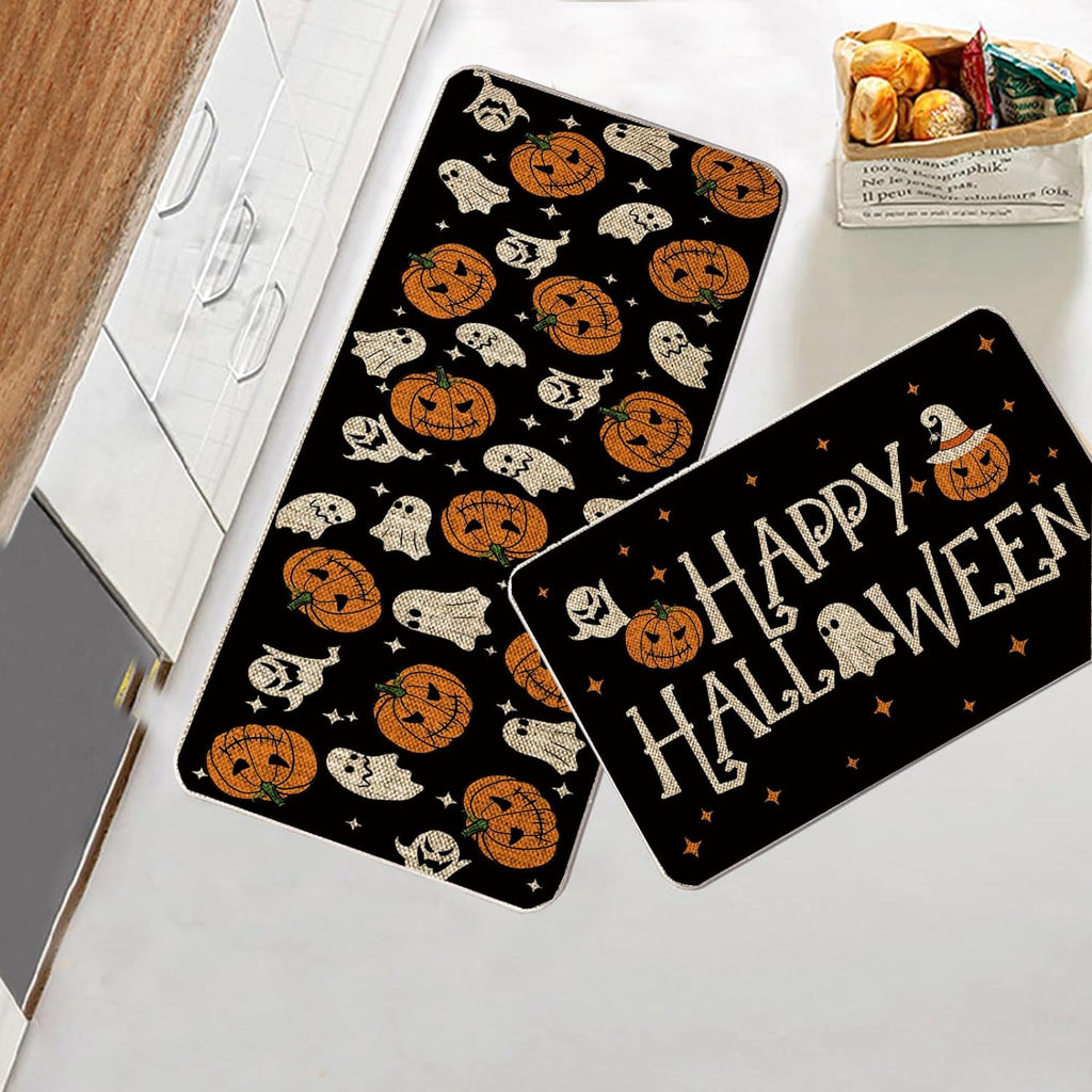 2 Pack Halloween Kitchen Mats Witches Rugs Gothic Kitchen Decor Farmhouse Halloween Doormat Outdoor Vintage Non-Slip Floor Mats Retro Halloween Rugs Decor for Home Kitchen Party (Gothic)