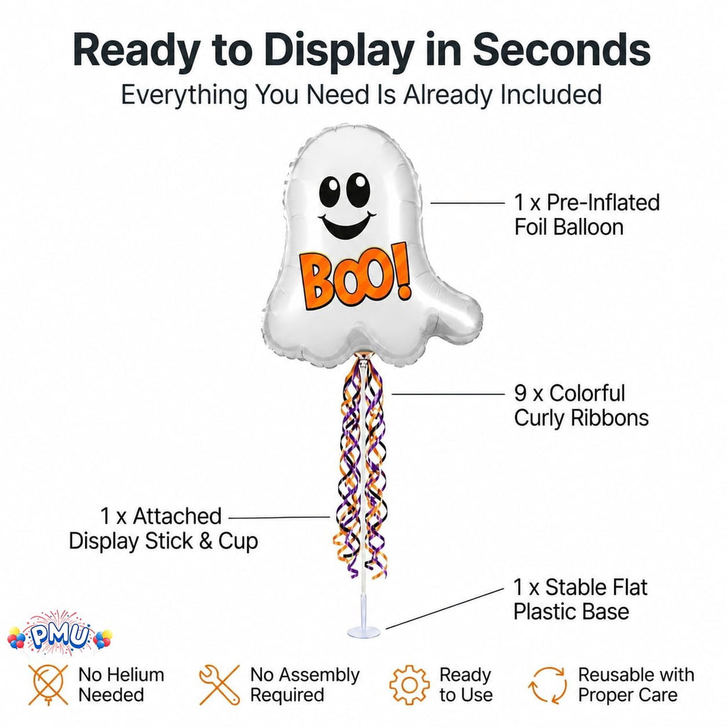 PMU Halloween Pre-Inflated Balloons "Whimsical Pumpkin" 9 Inch Air-Filled Pre-inflated with a Cup and a Stick (1/Pkg) Pkg/1