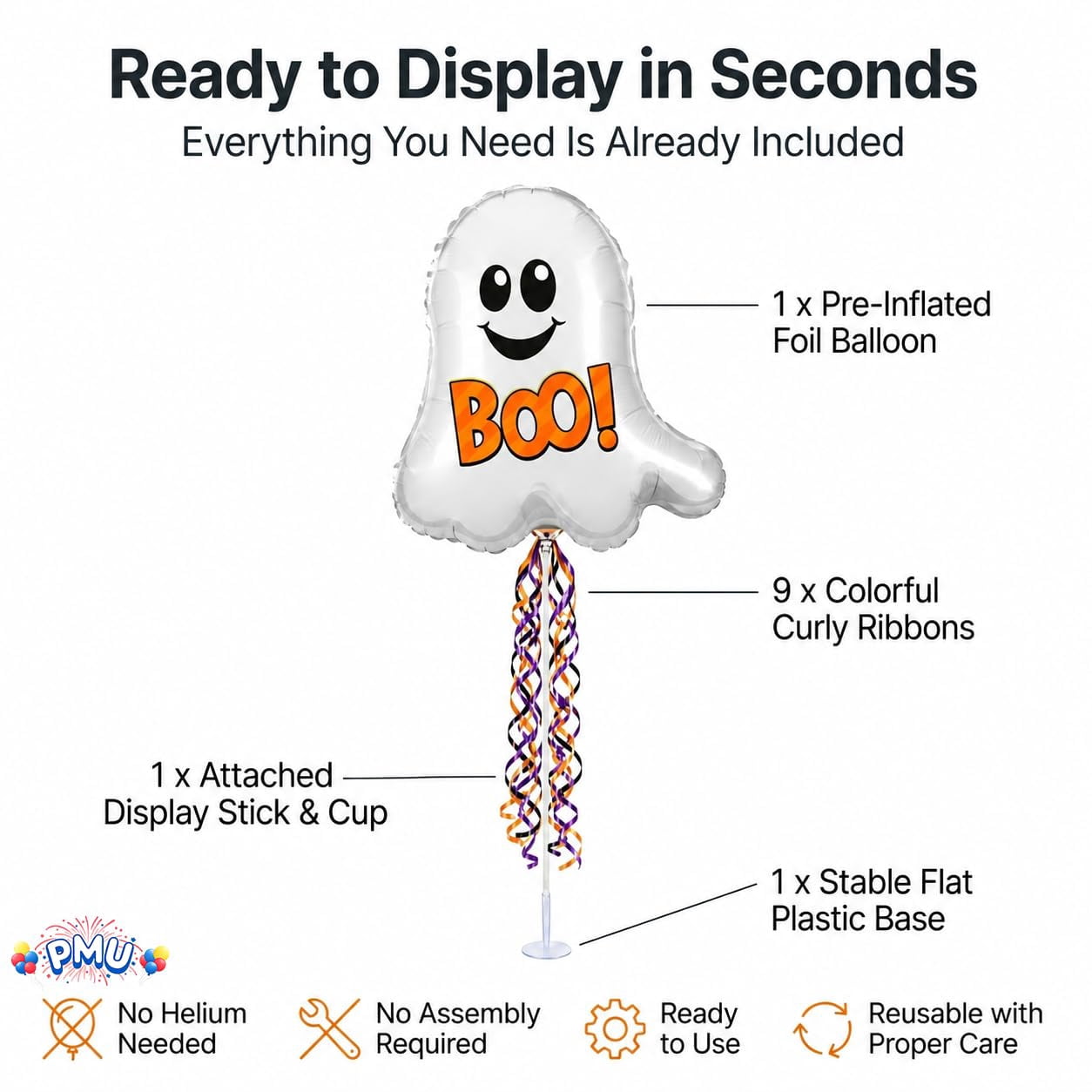 PMU Halloween Pre-Inflated Balloons "Whimsical Pumpkin" 9 Inch Air-Filled Pre-inflated with a Cup and a Stick (1/Pkg) Pkg/1
