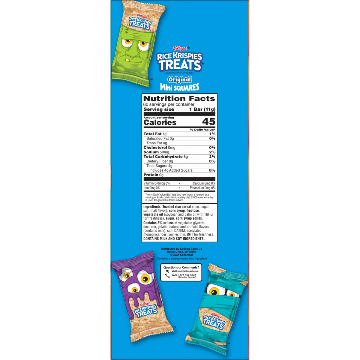 Rice Krispies Treats Halloween Crispy Mini Marshmallow Squares, Trick-or-Treat Snacks, 23.2 oz, 60 Count