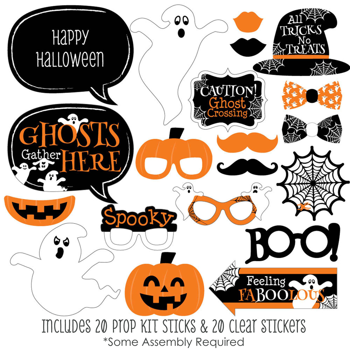 Big Dot of Happiness Spooky Ghost - Halloween Party Photo Booth Props Kit - 20 Count