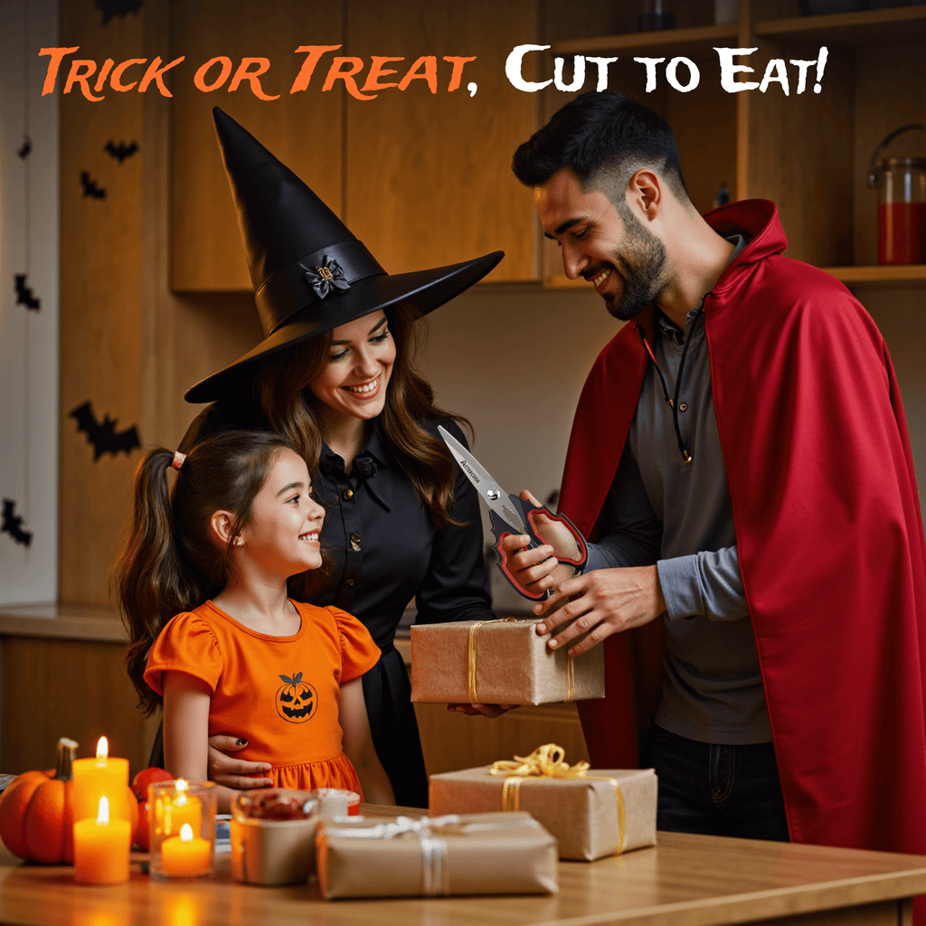 Astercook Halloween Kitchen Scissors, Gothic Skull Heavy Duty Shears for Cooking, Poultry, Herbs – Spooky Pumpkin Design, Dishwasher Safe, Perfect Gift for Halloween Party & Home Décor Red