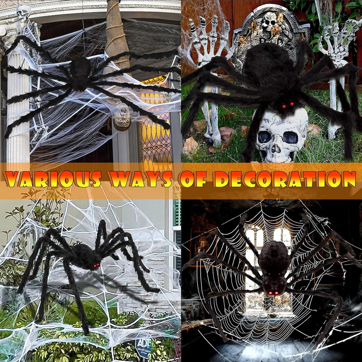 Spider Web Halloween Decorations Outdoor Lights, 200 Purple LED Light Up 16.4Ft Giant Spiderweb & 60" Large Spider & 20 Small Spiders, 8 Modes Lighted Decor for Yard Outside
