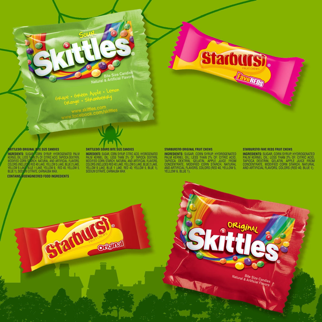 Skittles, Skittles Sours, Starburst, and Starburst FaveREDS Halloween Candy - 50 Ct Bulk Bag