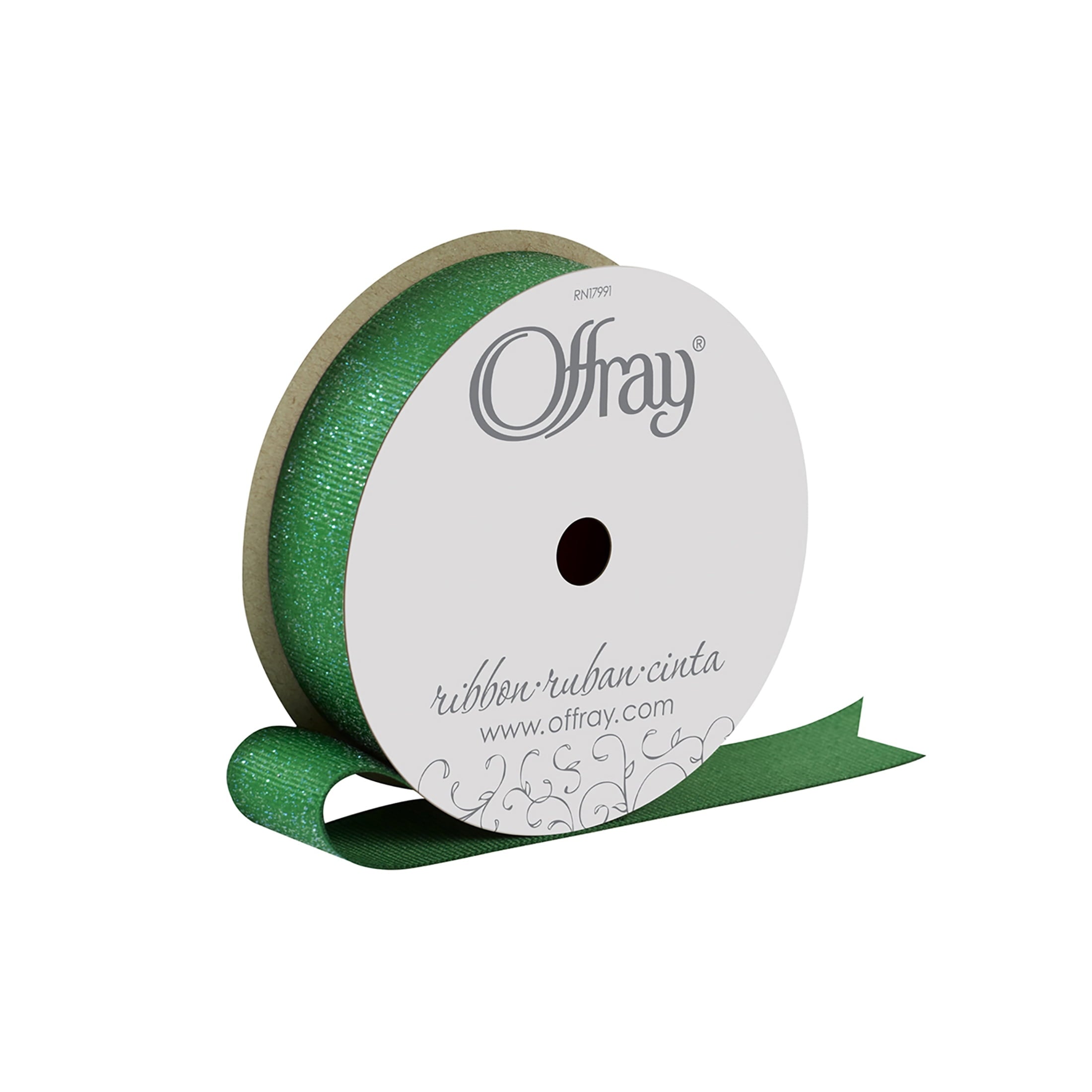 (3 pack) Offray Ribbon, Emerald Green 7/8 inch Grosgrain Glitter Polyester Ribbon for Sewing, Crafts, and Gifting, 9 feet, 1 Each