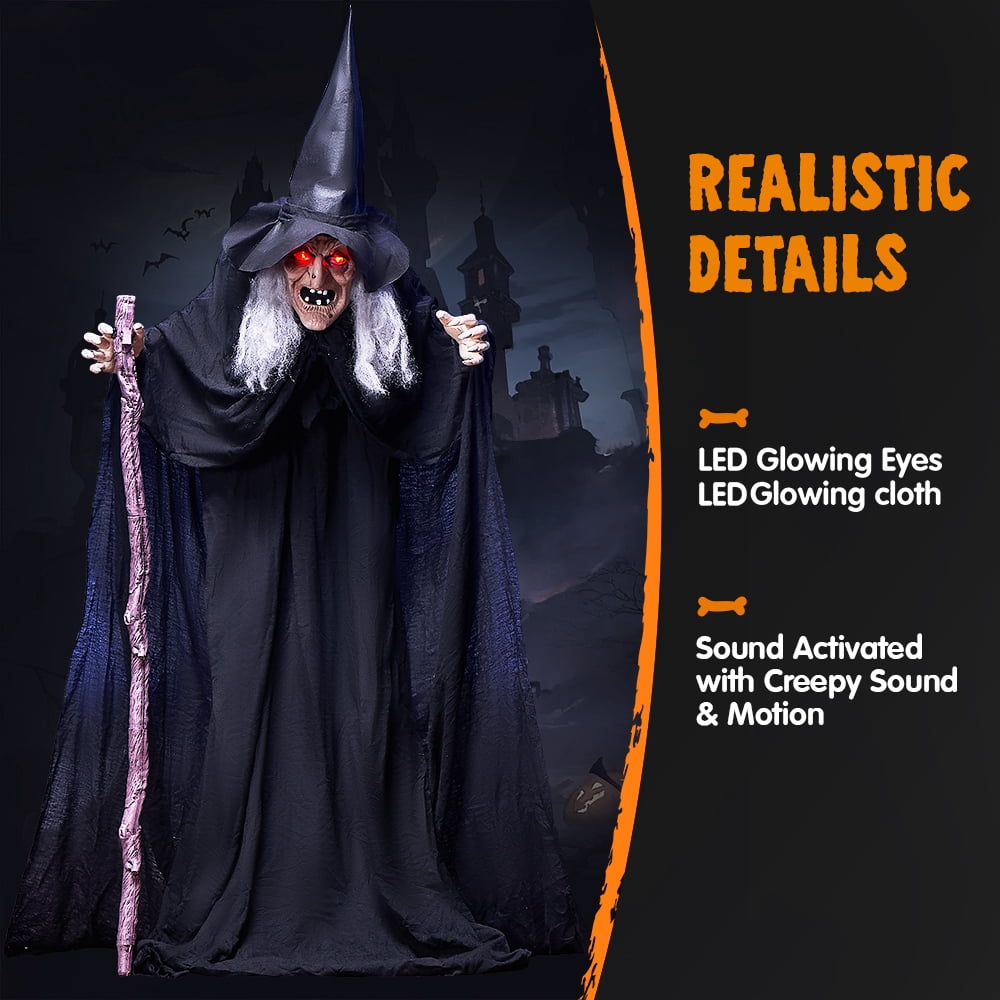 Joyfy 62"Halloween Standing Hunchback Witch with Light, Animatronics Large Halloween Decorations Outdoor, Radar Motion Activated with Creepy Sound & Eyes and Moving Head for Yard Garden Haunted Hous
