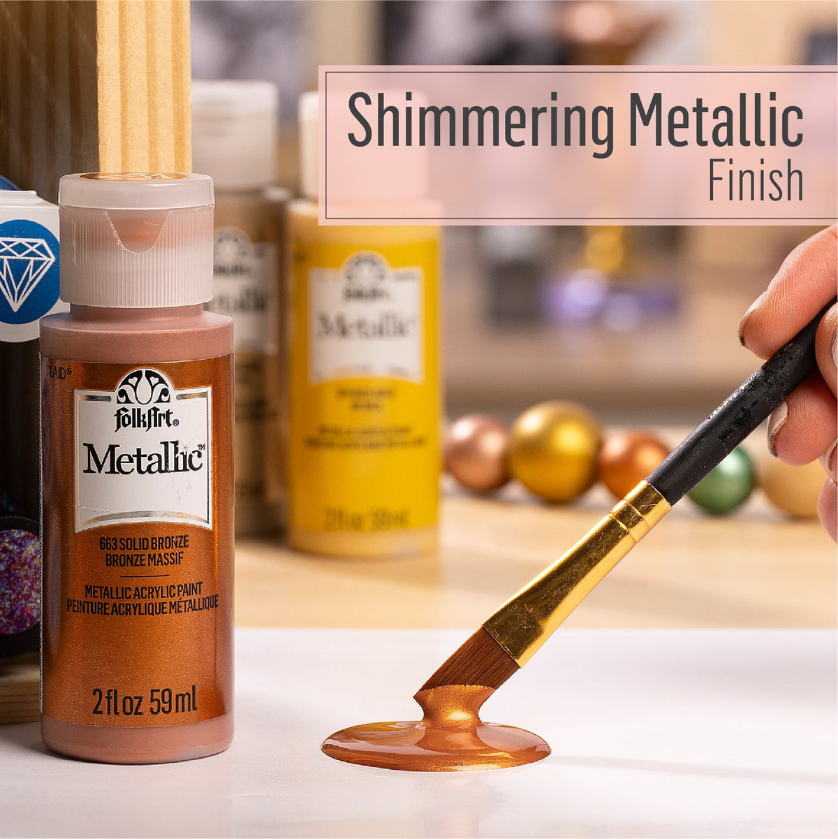 FolkArt Metallic Acrylic Craft Paint, Metallic Finish, Glam Gold, 2 fl oz