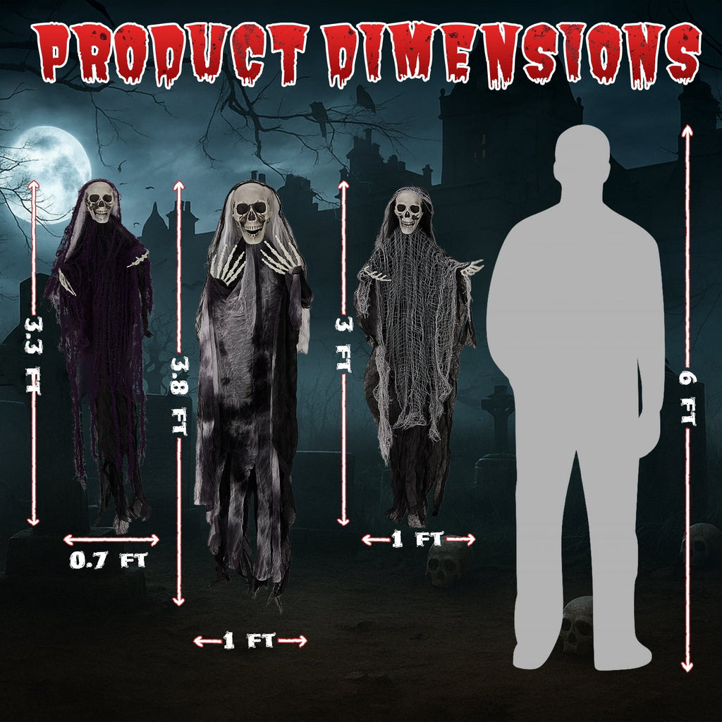 Ktaxon 4ft Hanging Ghost Animated Halloween Decoration 3pcs Creepy Skeleton Set