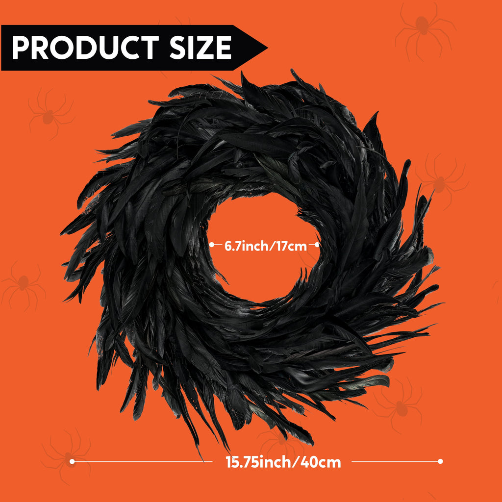 Joyfy Black Feathers Halloween Wreath for Front Door, 13.5" Wreath for Door Window Porch Thanksgiving Halloween Decor, Spooky Scene Party Favors, Halloween Photo Props,Indoor Outdoor Party De