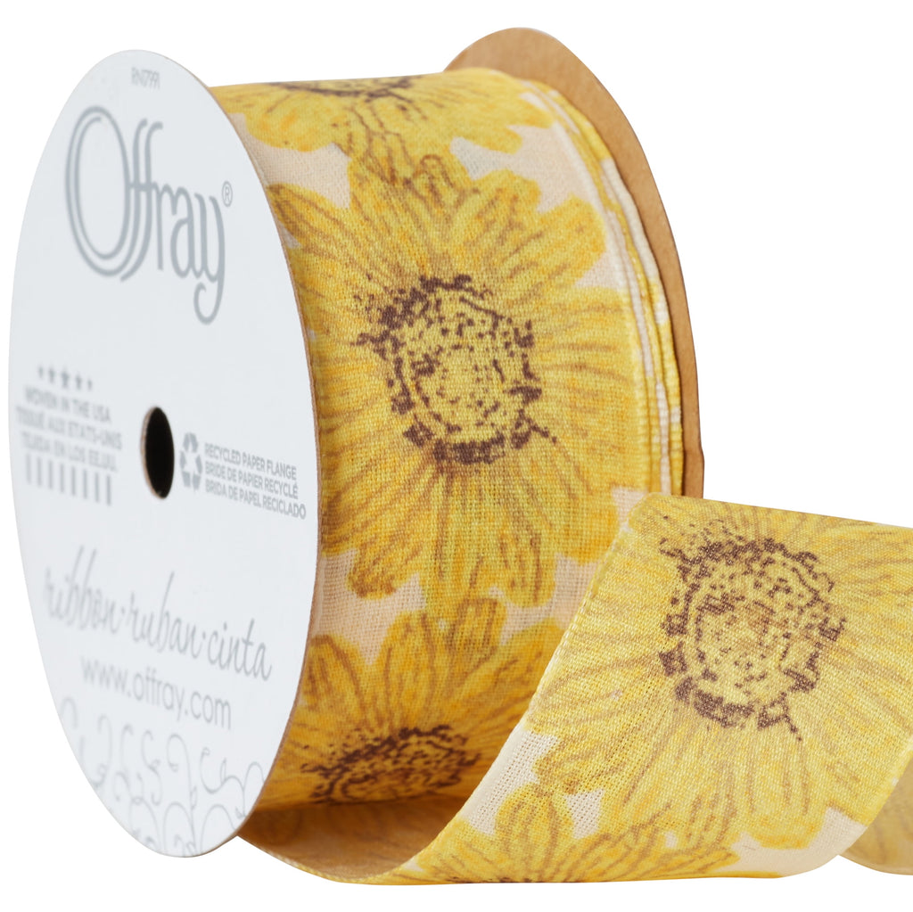 (3 pack) Offray Ribbon, Ivory 1 1/2 inch Sunflower Woven Ribbon for Sewing, Crafts, and Gifting, 9 feet, 1 Each