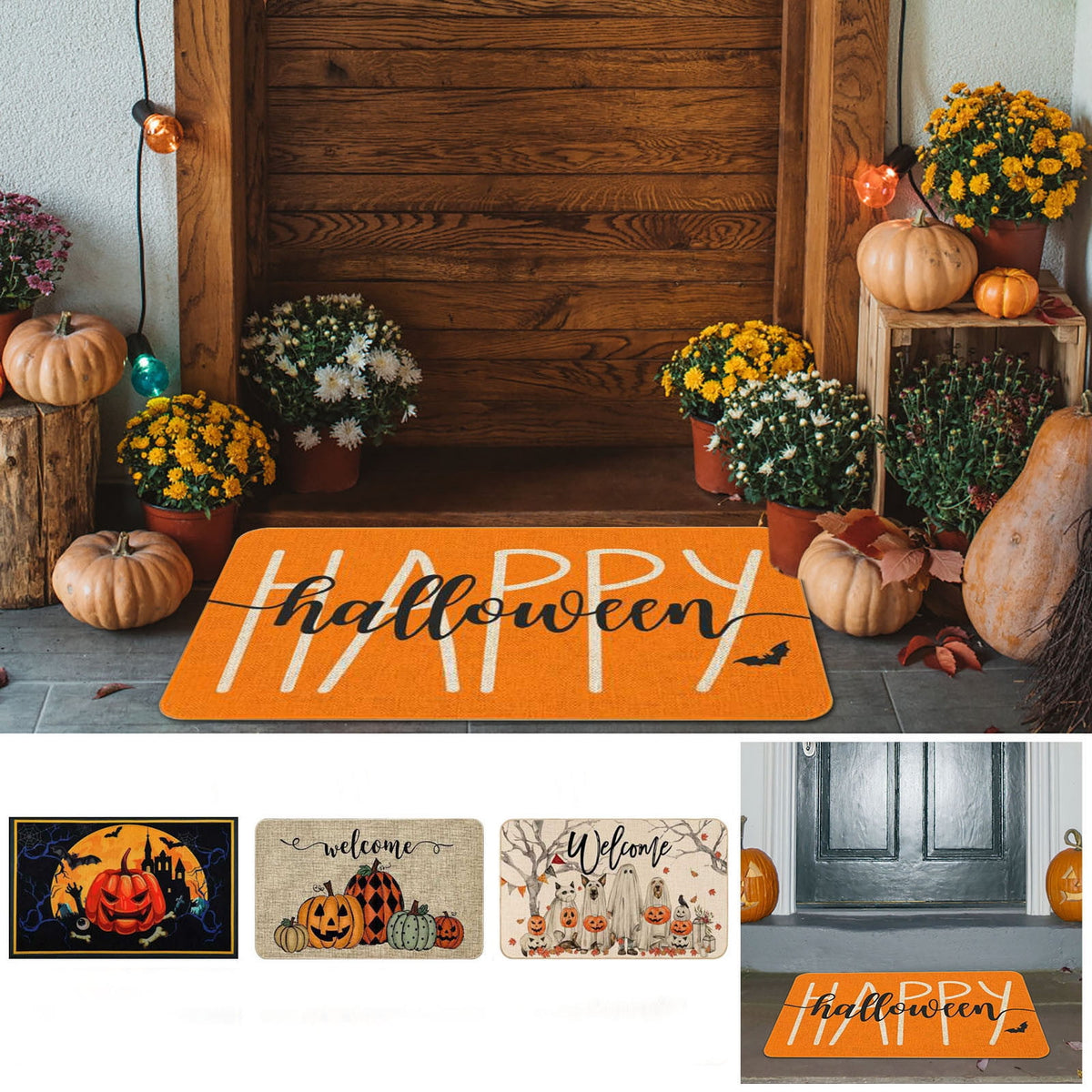 Stijggn Halloween Kitchen Rugs Halloween Mat Halloween Decorations Doormat, Welcome Mats for Front Door,Spooky Outdoor Mats for Front Door, Living Room, Bedroom, K-ids' Room