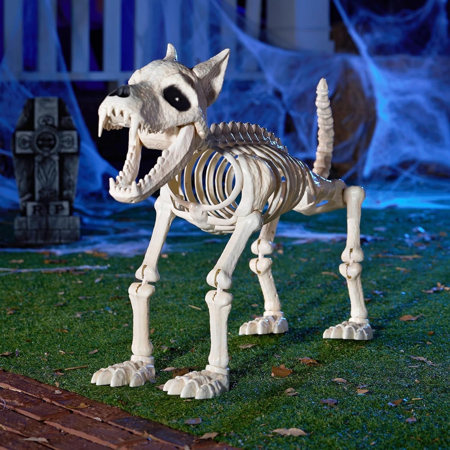 Joyfy 9.8 Inch Halloween Skeleton Dog Skeleton Halloween Decor,Pose-N-Stay Plastic Skeleton Bones with Posable Joints for Hallowmas Decoration Outdoor Haunted House Party
