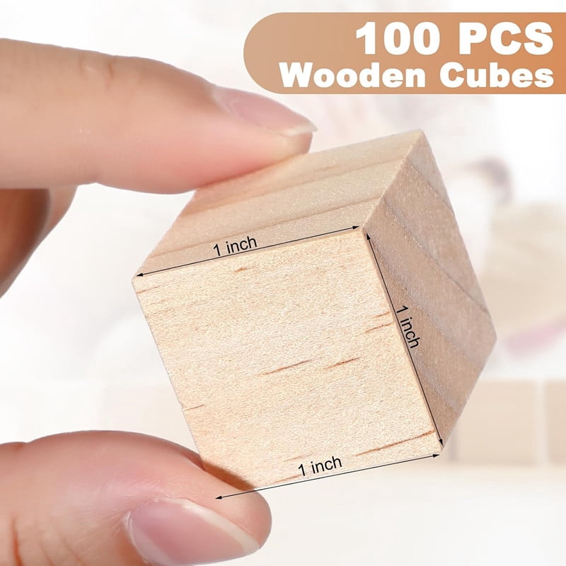 Meilimei 100 Pcs 1 Inch Unfinished Wooden Cubes, Natural Wood Blocks for Crafting, DIY Wood Squares for Painting, Carving, Showers & Art Projects
