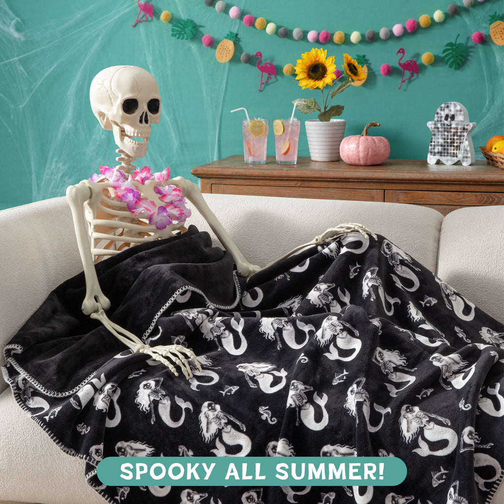 Boo-tique Soft Throw Blanket, Plush Fleece Blanket, Halloween Mermaids, Black, 50" x 72"