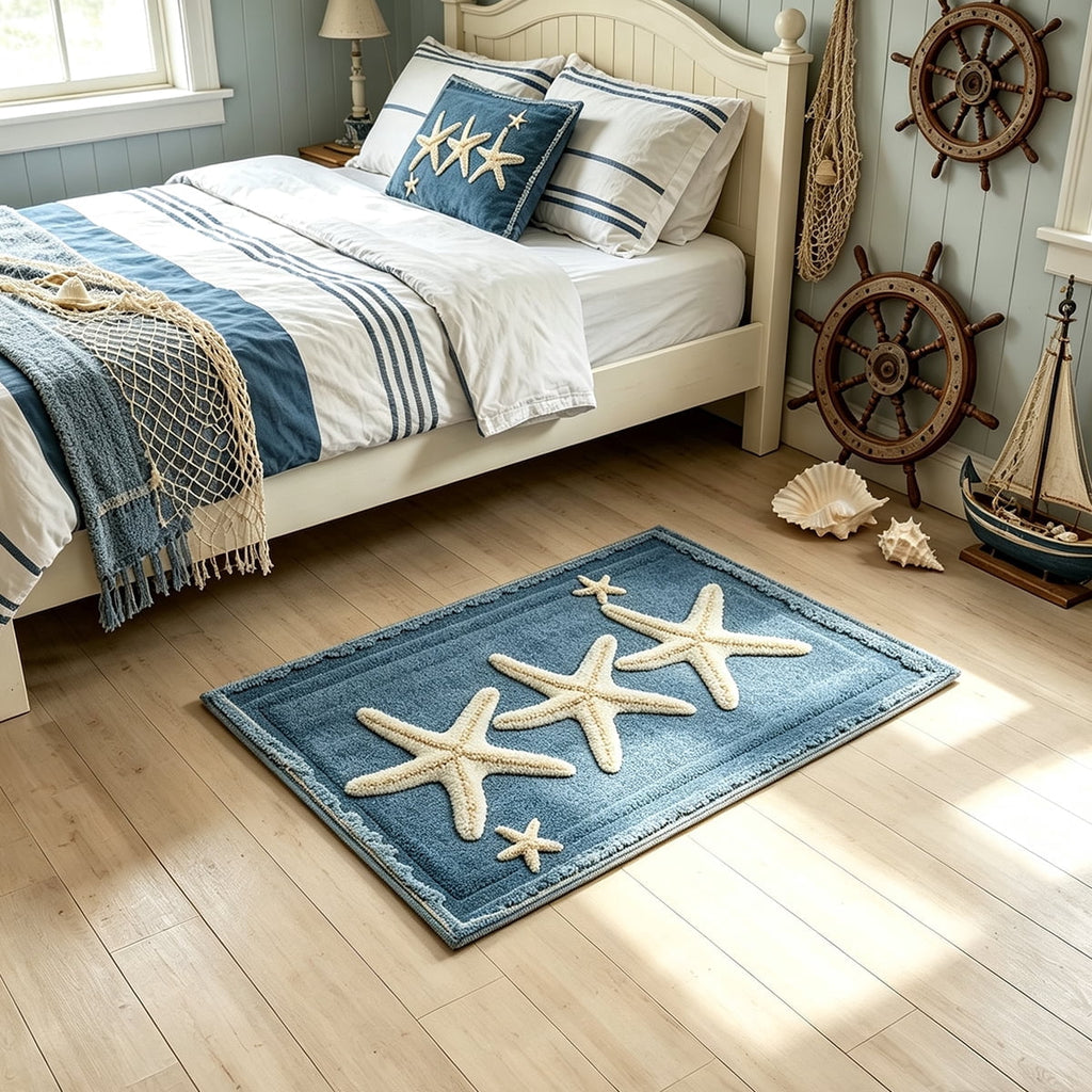 Door Mat Clearance- 16x24in Starfish Seashell Bath Mat Ocean Sea Theme Non-Slip Washable Beach Door Mat for Kitchen Bedroom Laundry Entryway Decor