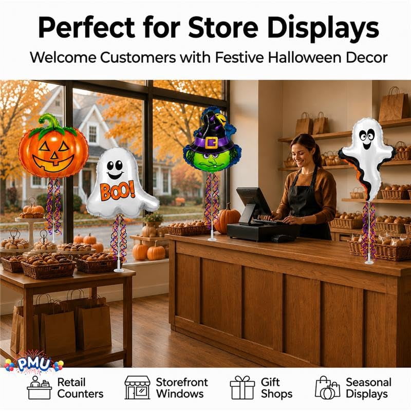 PMU Halloween Pre-Inflated Balloons "Whimsical Pumpkin" 9 Inch Air-Filled Pre-inflated with a Cup and a Stick (1/Pkg) Pkg/1