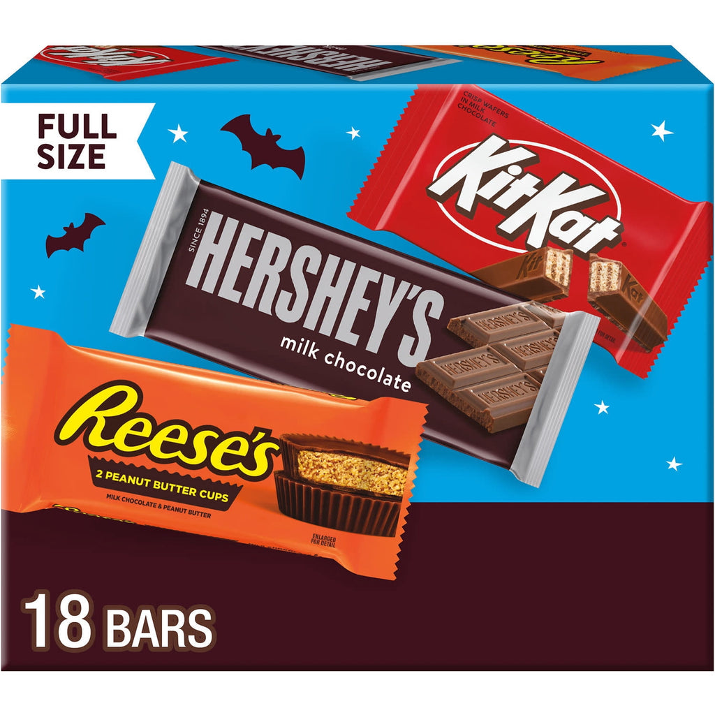 Hershey's, Kit Kat and Reese's Assorted Milk Chocolate, Halloween Candy Bulk Box, 27.3 oz (18 Count)