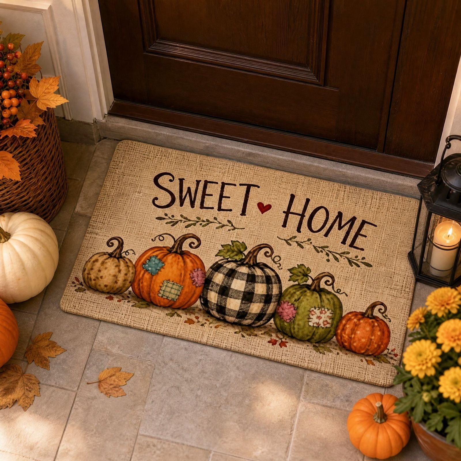Autumn Door Mat for Entryway, 16x24 Inch, Fall-Themed Floor Doormat for Home Decor, Non-Slip Rug Mat for Living Room, Kitchen, Bedroom, Gifts for Fall Lovers (E)