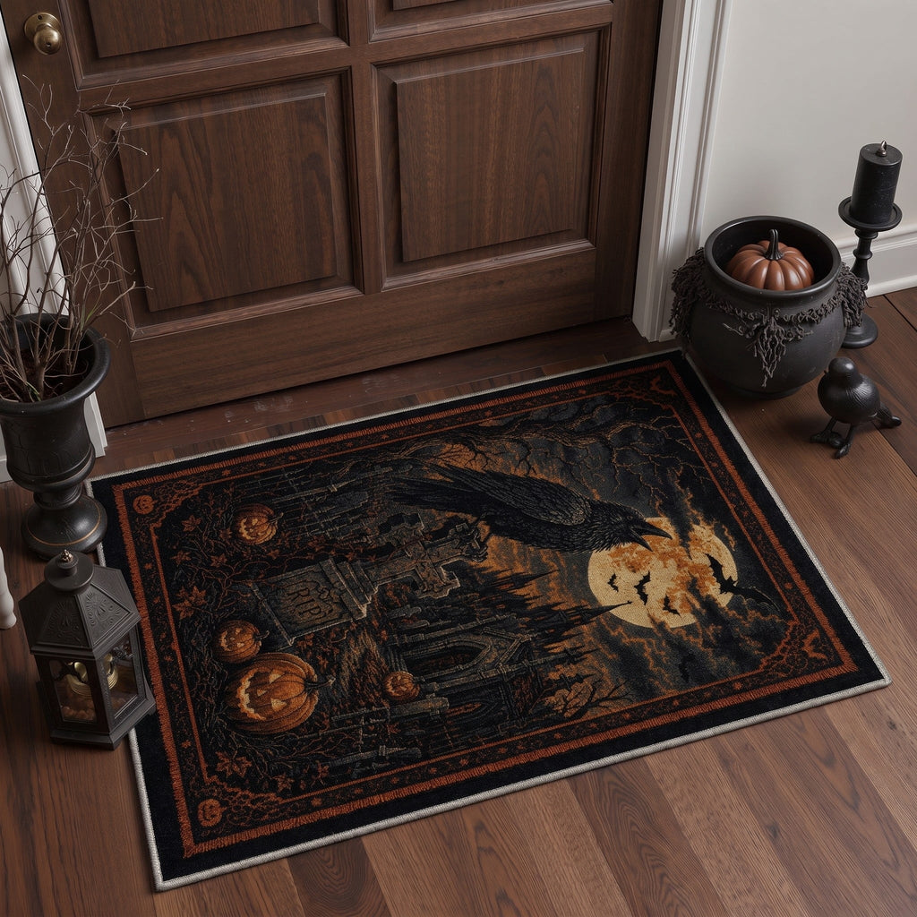 GENIMO 2'x3' Halloween Doormat, Washable Non Slip Soft Farmhouse Pumpkin Outdoor Door Mat for Front Door Covered Porch Patio Entryway, Smoky Amber