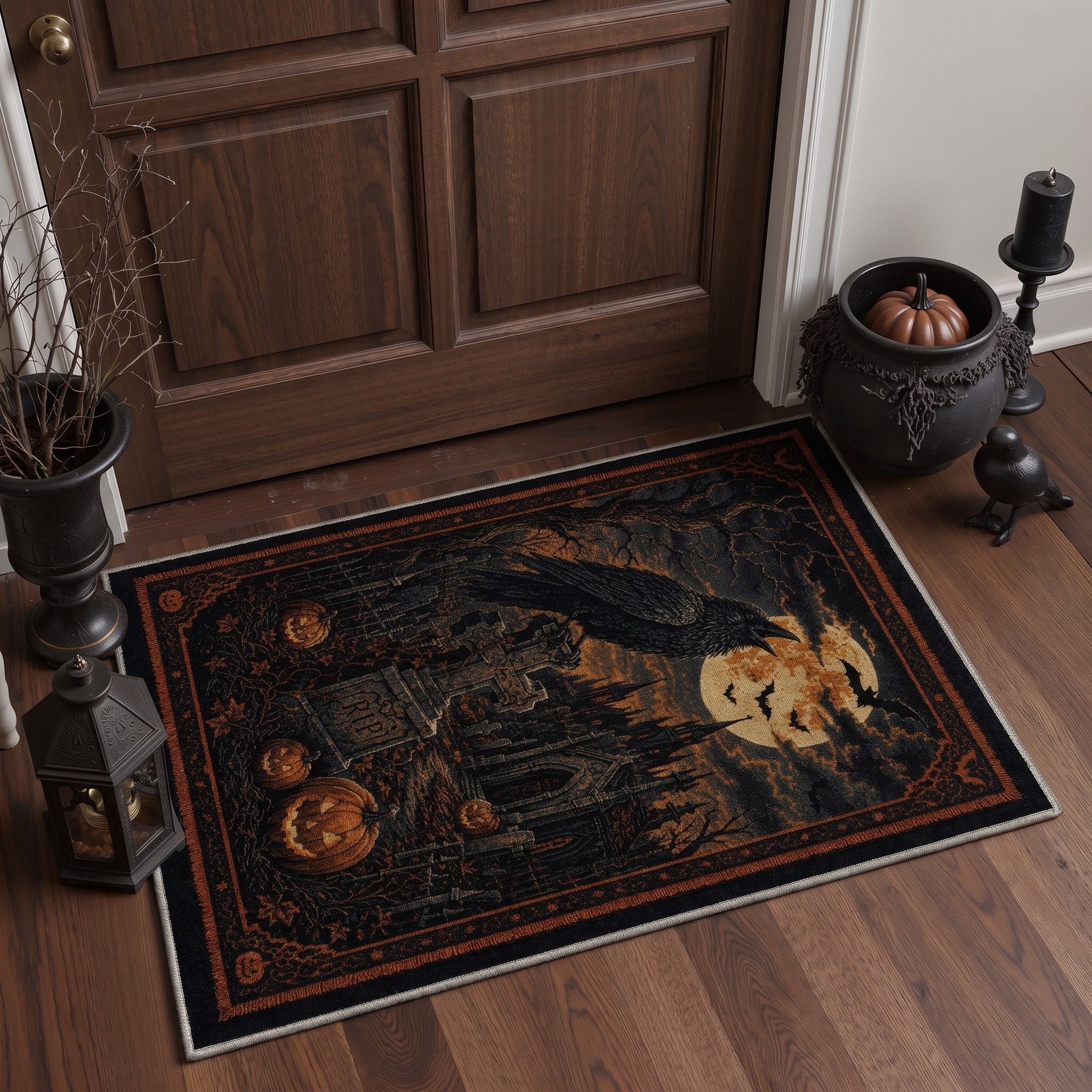 GENIMO 2'x3' Halloween Doormat, Washable Non Slip Soft Farmhouse Pumpkin Outdoor Door Mat for Front Door Covered Porch Patio Entryway, Smoky Amber