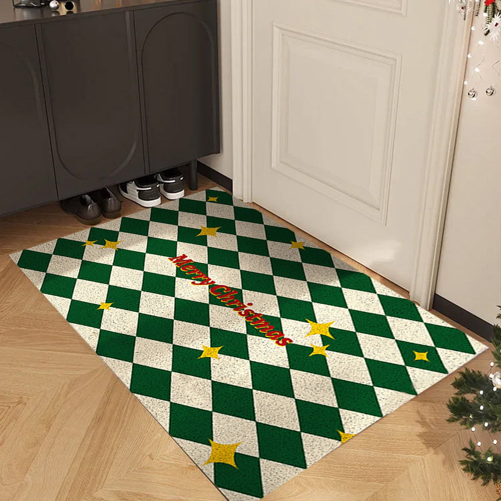 Orange Plaid Fall Outdoor Mat, Hand-Woven Porch Rug for Thanksgiving Halloween Door Decor
