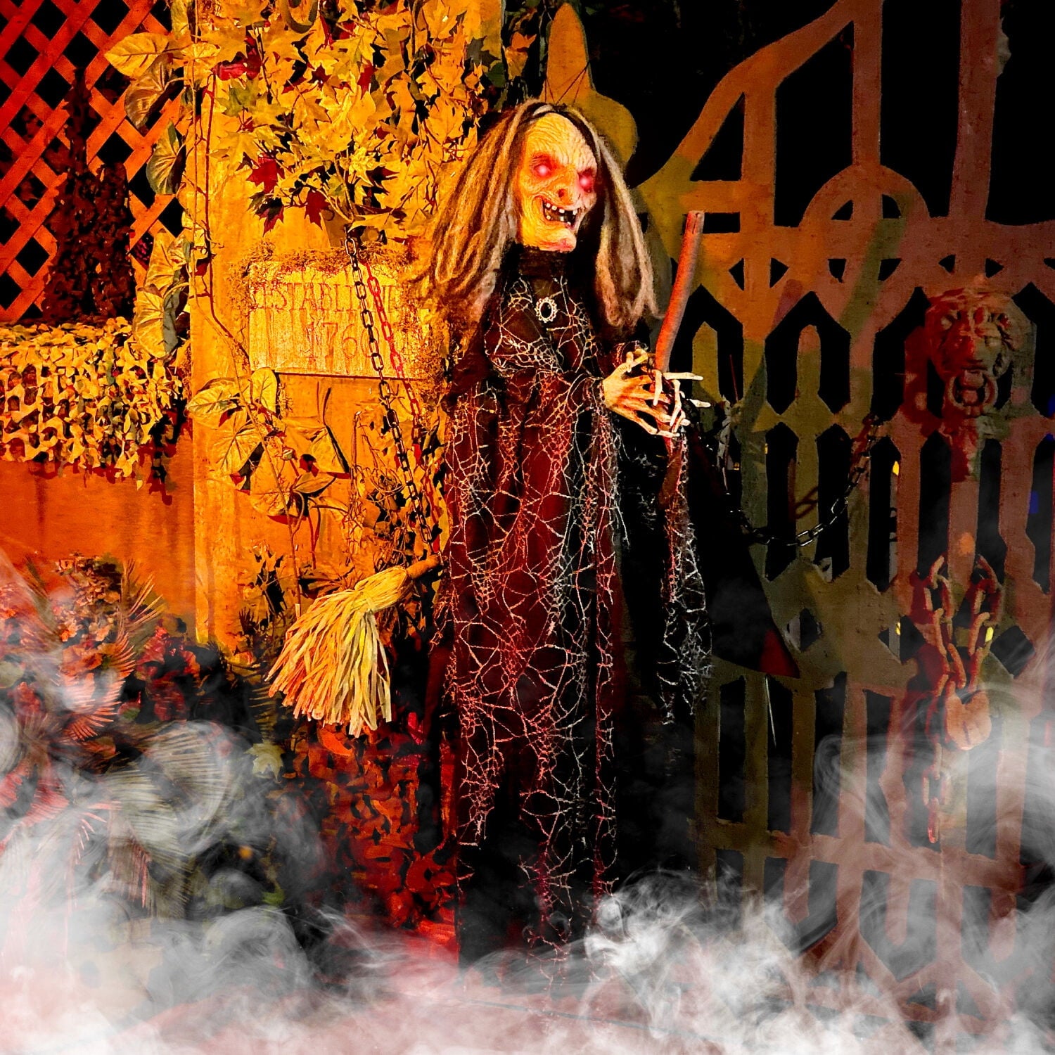 Haunted Hill Farm 5.75 ft Animatronic Witch Indoor/Covered Outdoor Halloween Decoration, HHWITCH-20FLSA
