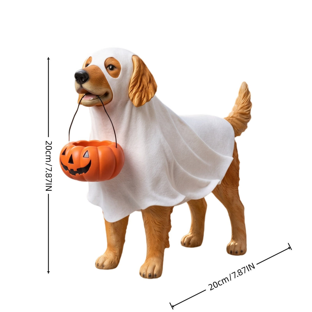 Clearance Halloween Schnauzer Bat Figurine with Ghost Bucket, 8 inch Resin Cute Dog Gifts Tabletop Decor