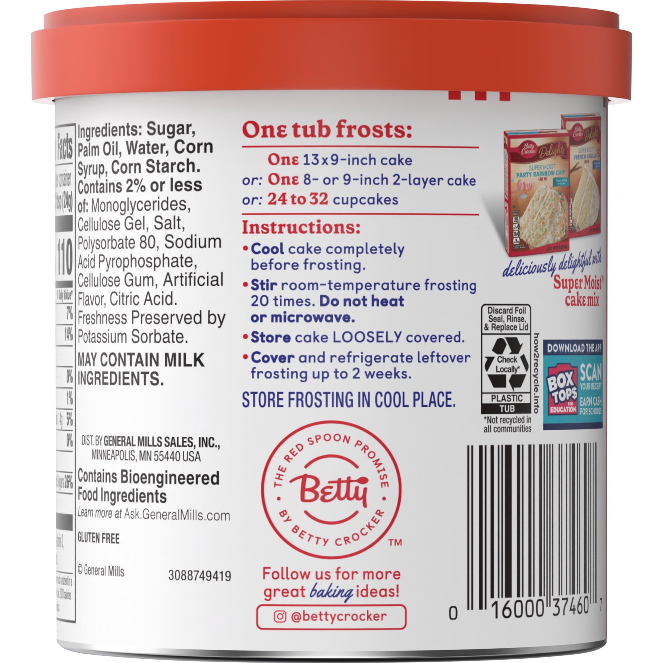 Betty Crocker Whipped Fluffy White Frosting, Gluten Free, 12 oz