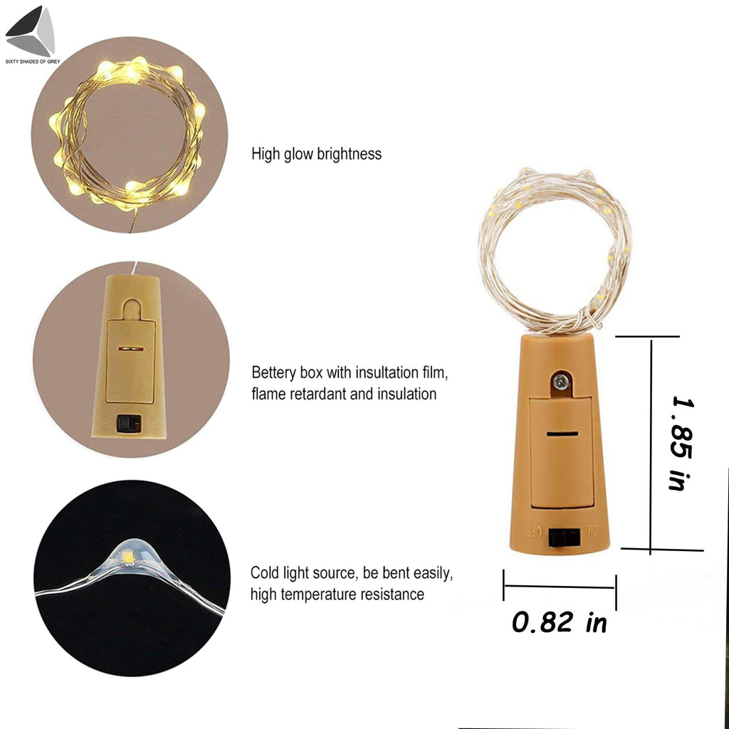 PULLIMORE Wine Bottle Lights with Cork Colorful, 15 LEDs Fairy Lights Battery Operated String Lights for Xmas Party Decor(Warm White, 2.46ft)