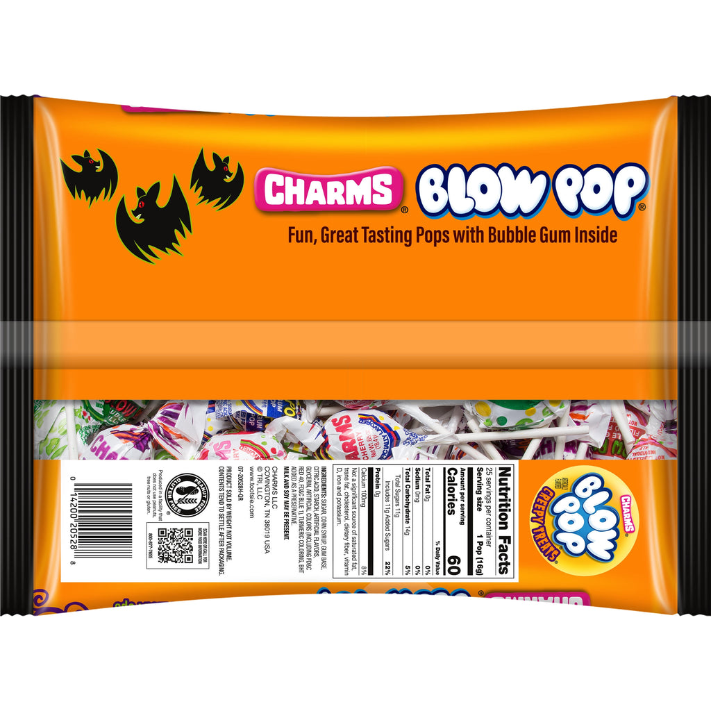 Charms Blow Pop, Halloween, Individually Wrapped, Bubble Filled Gum Lollipops, 13.75 oz. Milk and Soy May Be Present.
