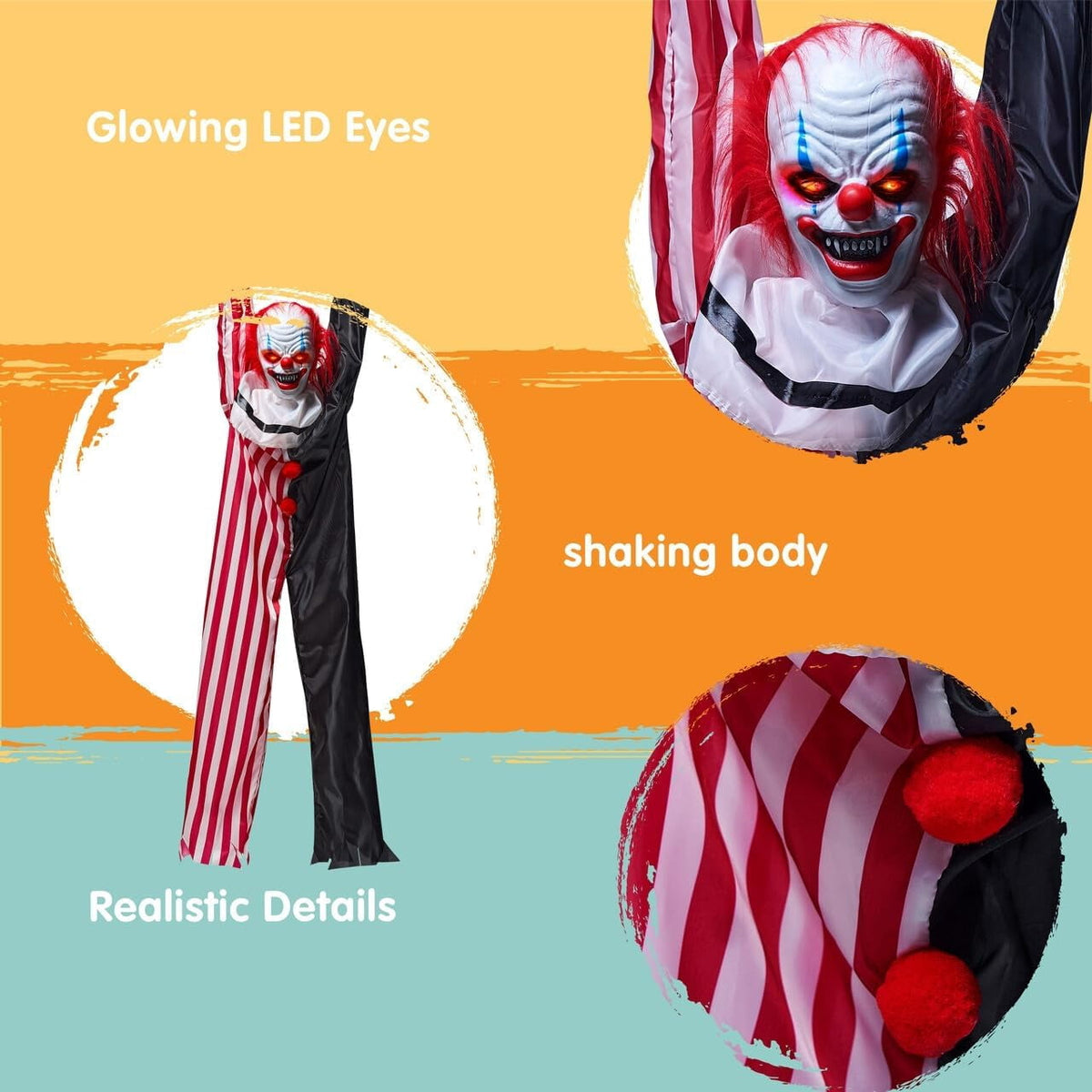 Joyfy 65" Halloween Hanging Scary Clown Decorations with Chain, with LED Lights Talking Animatronics Decor Outdoor Indoor for Haunted House Lawn Yard Patio