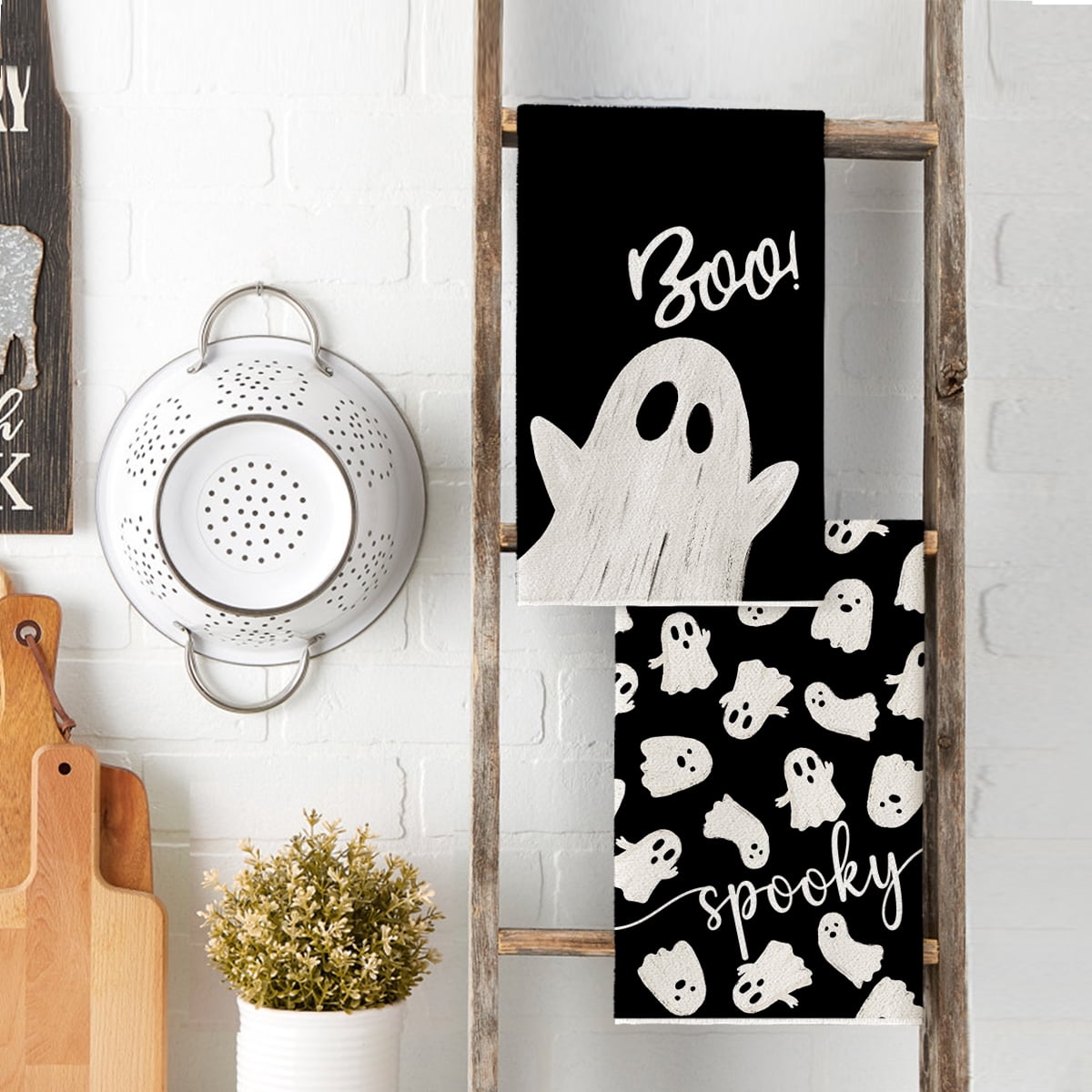 Sm:)e Spider Web Jack-O'-Lantern Pumpkin Cat Happy Halloween Kitchen Towels Dish Towels 18x26 Inch Set of 2