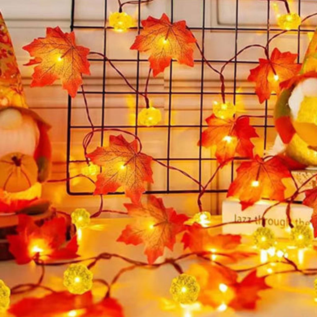 Darzheoy Fall Pumpkin Garland Lights Fall Decorations Realistic Larger Maple Leafed String Light, Fall Lights Battery Operated Indoor Home Outdoor Thanksgiving Christmas Decor