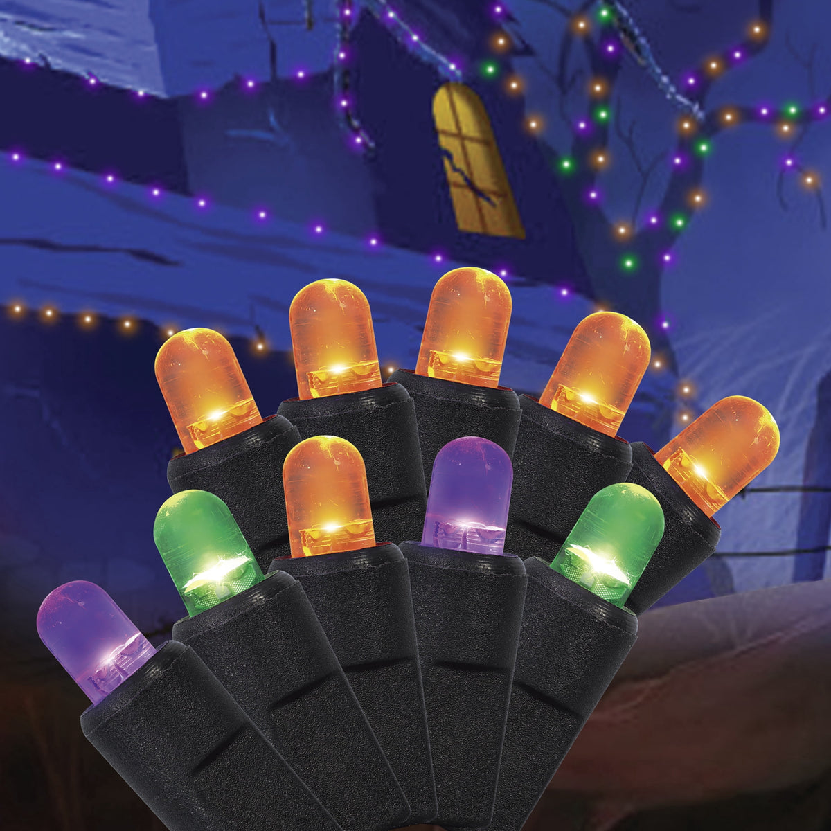 Indoor/Outdoor 100-Count LED Color Sync Dome String Lights, Purple and Orange, 19.5', Halloween by Way To Celebrate