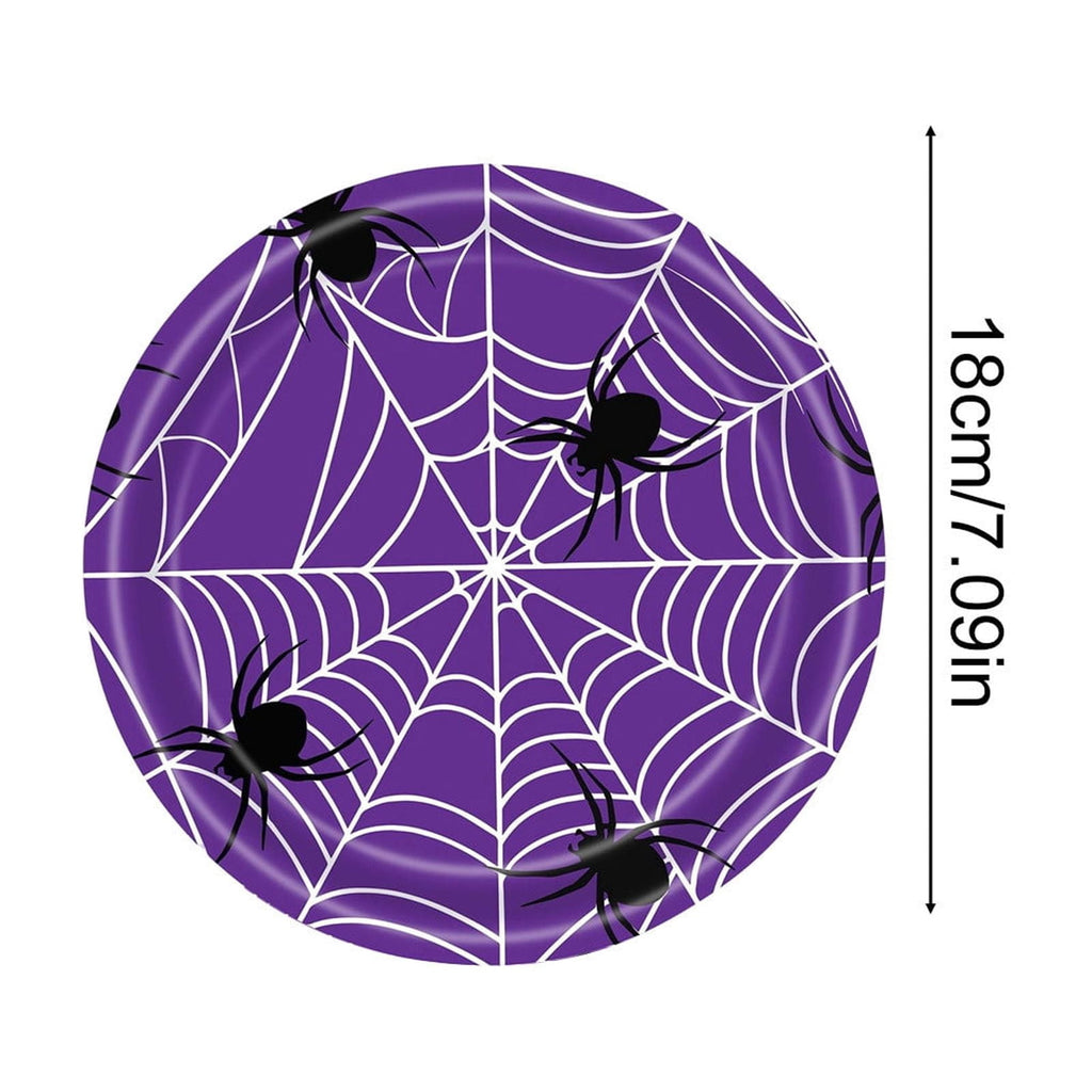 24 Pack Halloween Disposable Tableware Set, Spider and Cobweb Pattern Paper Plates, Halloween Party Supplies Favors