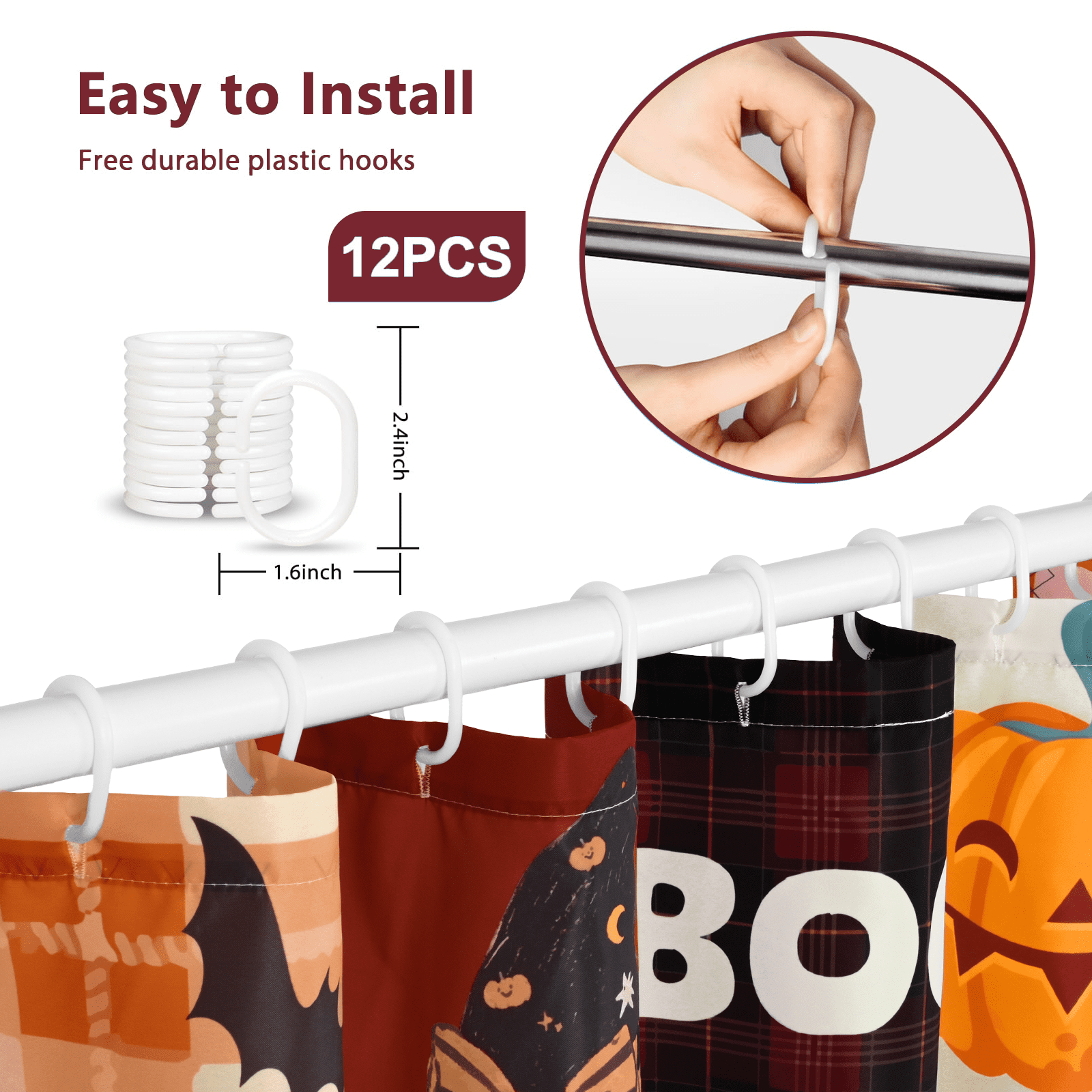 Ikfashoni Fall Shower Curtain with Hooks, Fall Decor for Home, Buffalo Plaid Pumpkin Waterproof Bathroom Curtains, 72"X72"