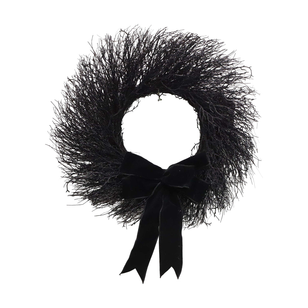 My Texas House Halloween Black Twig Wreath with Bow, 24"