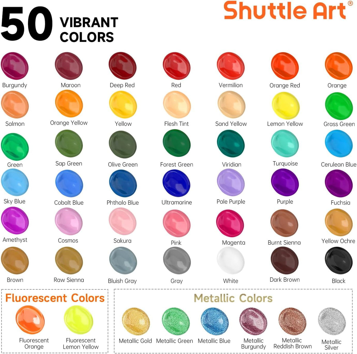 Shuttle Art Acrylic Paint Set, 36 Colors Acrylic Paint with Brushes & Palette, 2oz Bottles, Rich Pigments Non-toxic Paint for Artists Adults, Art Supplies for Canvas Rock Ceramic Wood Painting
